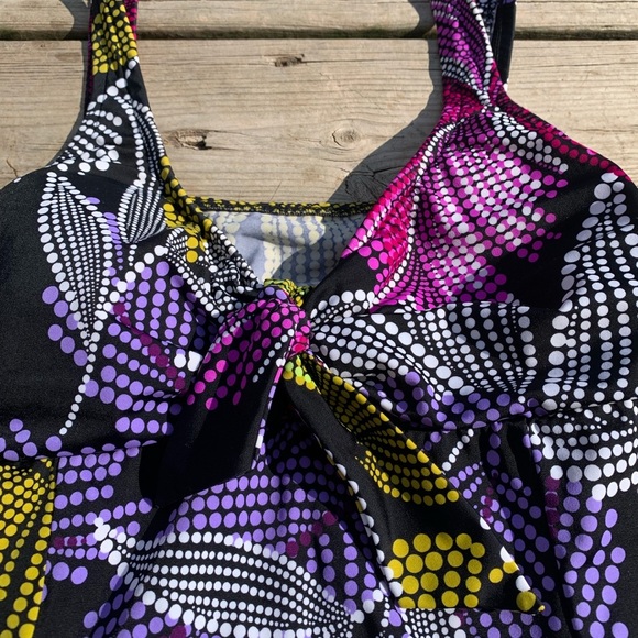 💜 Upstream Black & Multicolor Leaf Print Tankini Top - Size 14 - Picture 6 of 8